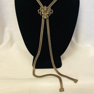 VTG 80s Goth Pewter Bolo Necklace